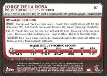 2011 Bowman - Gold #57 Jorge De La Rosa Back