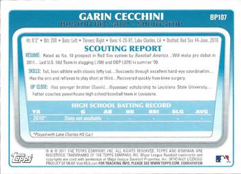 2011 Bowman - Prospects Purple #BP107 Garin Cecchini Back