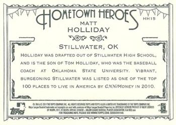 2011 Topps Allen & Ginter - Hometown Heroes #HH15 Matt Holliday Back