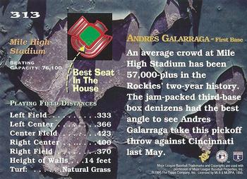 1995 Stadium Club #313 Andres Galarraga Back