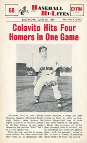 1960 Nu-Cards Baseball Hi-Lites #68 Colavito Hits Four Homers in One Game Front