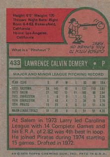 1975 Topps Mini #433 Larry Demery Back