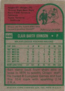 1975 Topps Mini #446 Bart Johnson Back