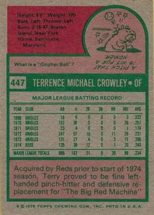 1975 Topps Mini #447 Terry Crowley Back