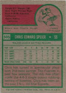 1975 Topps Mini #505 Chris Speier Back