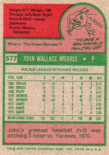 1975 Topps Mini #577 John Morris Back