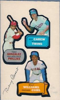 1968 Topps Action All-Star Stickers #NNO Rod Carew / Tony Gonzalez / Billy Williams Front