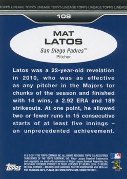 2011 Topps Lineage #109 Mat Latos Back