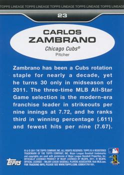 2011 Topps Lineage #23 Carlos Zambrano Back