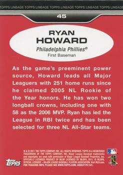2011 Topps Lineage #45 Ryan Howard Back