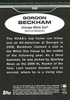 2011 Topps Lineage #58 Gordon Beckham Back