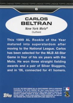 2011 Topps Lineage #6 Carlos Beltran Back