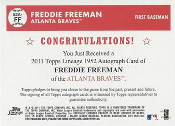 2011 Topps Lineage - 1952 Autographs #52A-FF Freddie Freeman Back