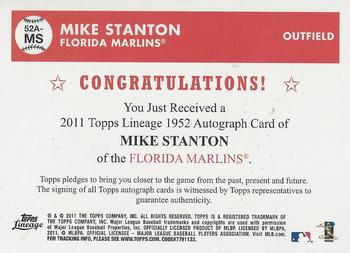 2011 Topps Lineage - 1952 Autographs #52A-MS Mike Stanton Back