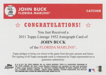 2011 Topps Lineage - 1952 Autographs #52A-JB John Buck Back