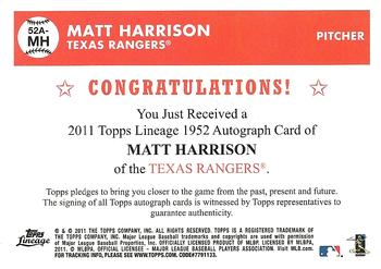 2011 Topps Lineage - 1952 Autographs #52A-MH Matt Harrison Back
