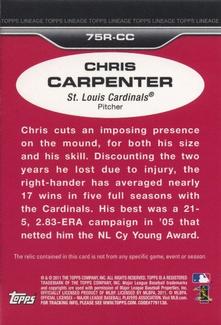 2011 Topps Lineage - 1975 Mini Relics #75R-CC Chris Carpenter Back