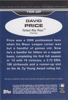 2011 Topps Lineage - 1975 Mini Relics #75R-DP David Price Back