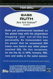 2011 Topps Lineage - 1975 Mini Relics #75R-BRU Babe Ruth Back