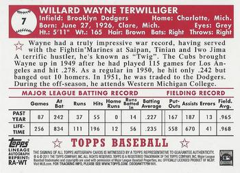 2011 Topps Lineage - Autographs #RA-WT Wayne Terwilliger Back