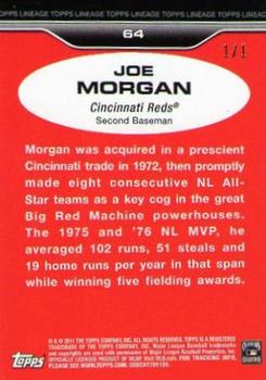 2011 Topps Lineage - Canary Diamond #64 Joe Morgan Back