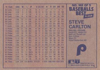 1986 Fleer Baseball's Best Sluggers vs. Pitchers - Box Bottom Panel Singles #M2 Steve Carlton Back