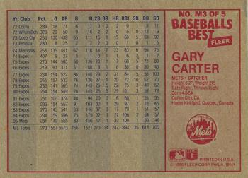 1986 Fleer Baseball's Best Sluggers vs. Pitchers - Box Bottom Panel Singles #M3 Gary Carter Back