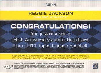 2011 Topps Lineage - 60th Anniversary Jumbo Relics #AJR-14 Reggie Jackson Back