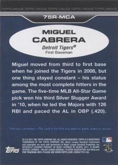 2011 Topps Lineage - 1975 Mini Relics Gold Canary Diamond #75R-MCA Miguel Cabrera Back