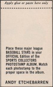 1969 MLB PhotoStamps #NNO Andy Etchebarren Back