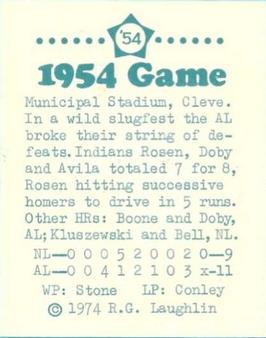 1974 Laughlin All-Star Games #54 Al Rosen - 1954 Back