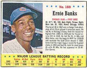 1963 Jell-O #169 Ernie Banks Front