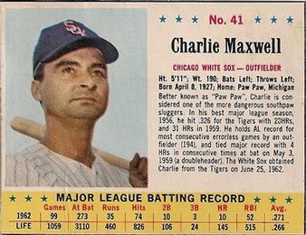 1963 Jell-O #41 Charlie Maxwell Front