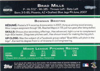 2009 Bowman Draft Picks & Prospects - Chrome #BDP31 Brad Mills Back