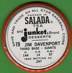 1963 Salada/Junket Coins #19 Jim Davenport Back