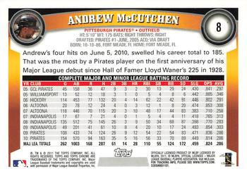 2011 Topps Chrome #8 Andrew McCutchen Back