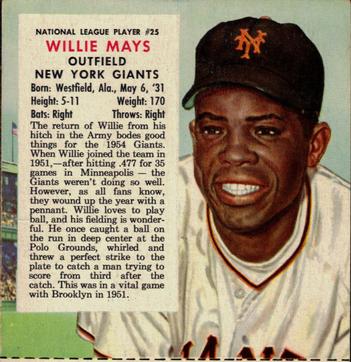 1954 Red Man #NL25 Willie Mays Front