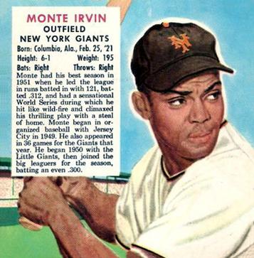 1954 Red Man #NL5 Monte Irvin Front