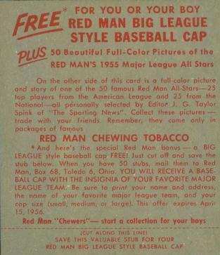 1955 Red Man #NL17 Pee Wee Reese Back