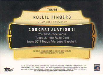 2011 Topps Marquee - Titanic Threads #TTJR-18 Rollie Fingers Back
