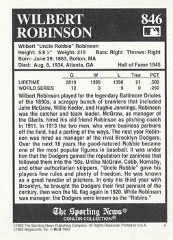 1993 Conlon Collection TSN #846 Wilbert Robinson Back