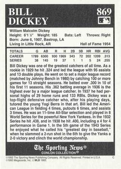 1993 Conlon Collection TSN #869 Bill Dickey Back