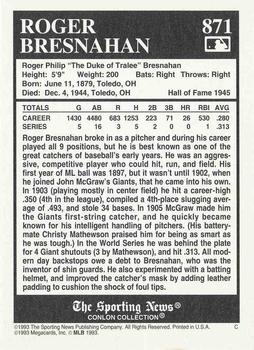 1993 Conlon Collection TSN #871 Roger Bresnahan Back