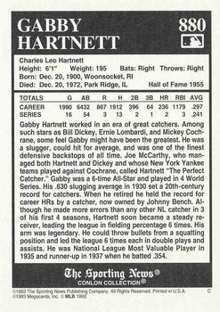 1993 Conlon Collection TSN #880 Gabby Hartnett Back