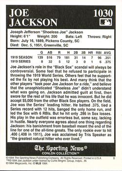1994 Conlon Collection TSN - Burgundy #1030 Joe Jackson Back