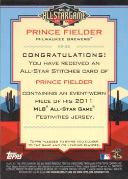 2011 Topps Update - All-Star Stitches #AS-32 Prince Fielder Back