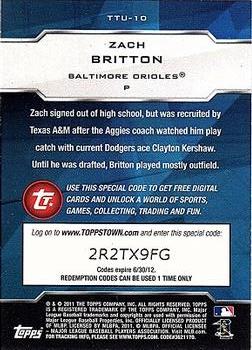 2011 Topps Update - Topps Town #TTU-10 Zach Britton Back