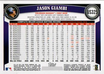 2011 Topps Update - Cognac Diamond Anniversary #US325 Jason Giambi Back