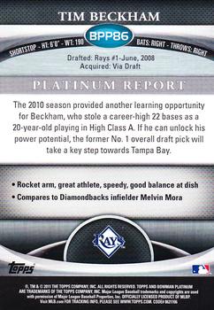 2011 Bowman Platinum - Prospects Green Refractors #BPP86 Tim Beckham Back