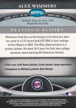 2011 Bowman Platinum - Prospects Purple Refractors #BPP51 Alex Wimmers Back